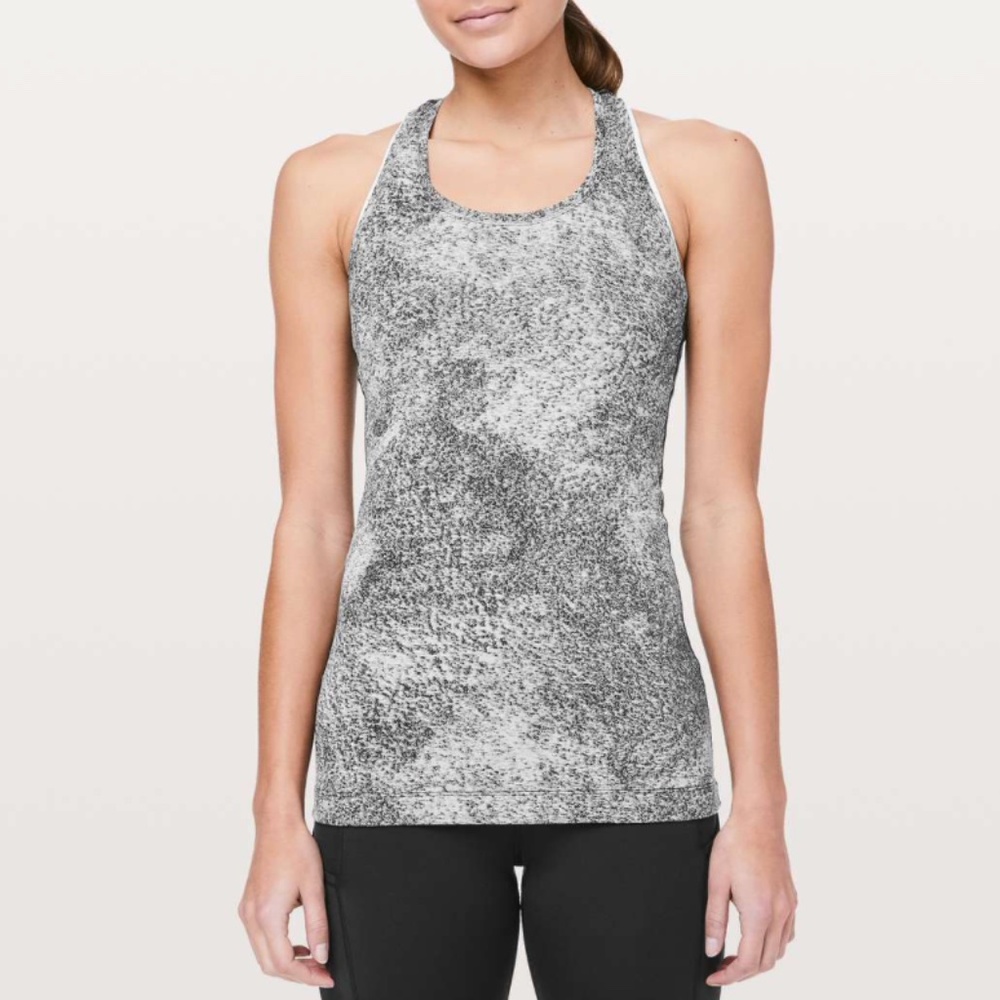 Lululemon Cool Racerback II Waist Length in Luon Spray Jacquard White Black sz 8